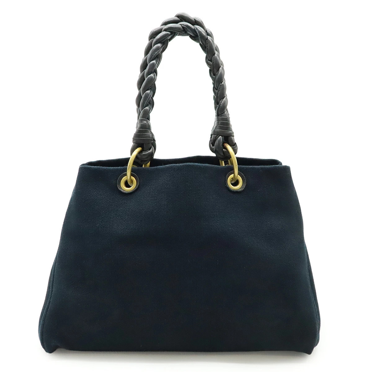 Bottega Veneta Tote Bag Shoulder Woven Canvas Leather Black